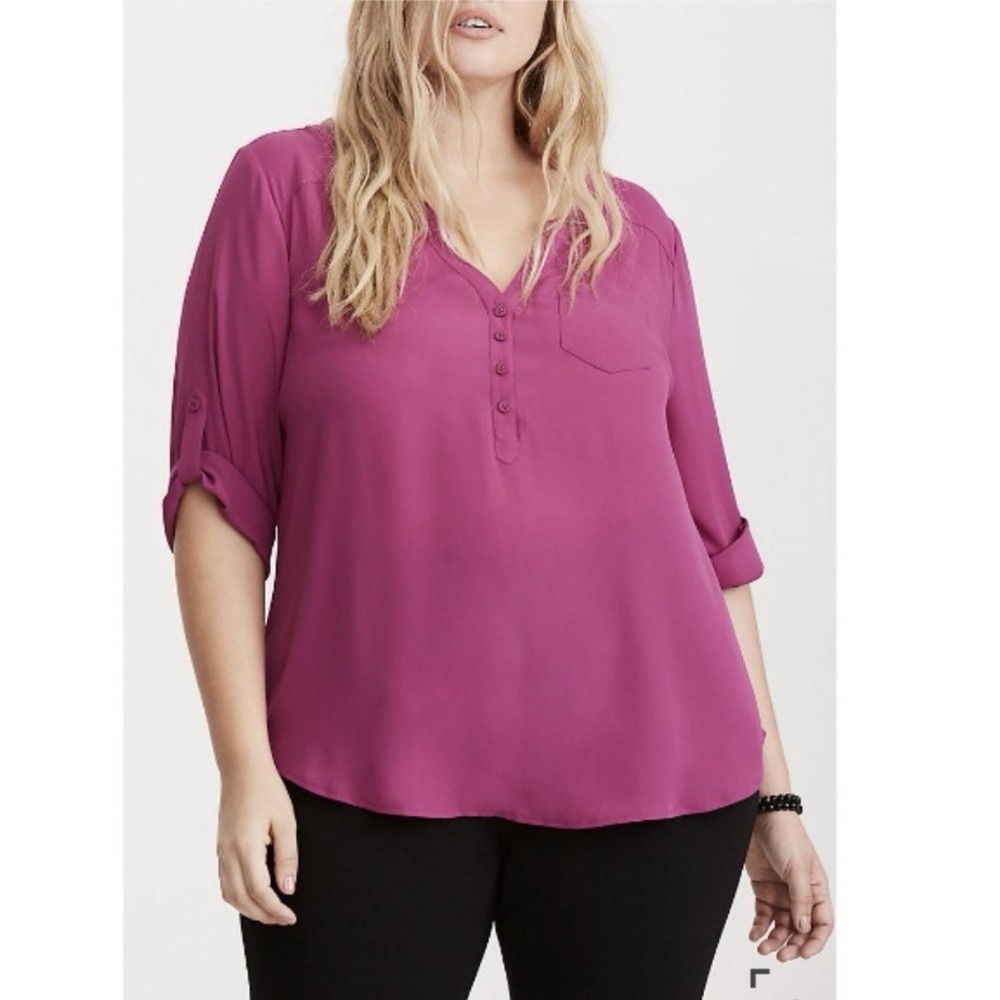 Torrid Harper Magenta Pink Georgette 3/4 Sleeve Pullover Blouse Size 2X
